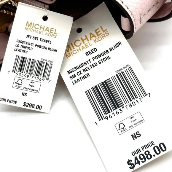 Michael Kors Reed Small Satchel Crossbody Bag & Large Trifold Wallet Light Pink - Picture 16 of 16